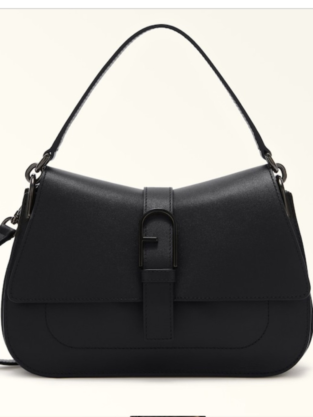 Furla flow top handle black leather bag NWT